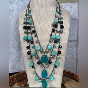 Sea Glass Blue Multi-Layered Turquoise Vintage Statement Necklace